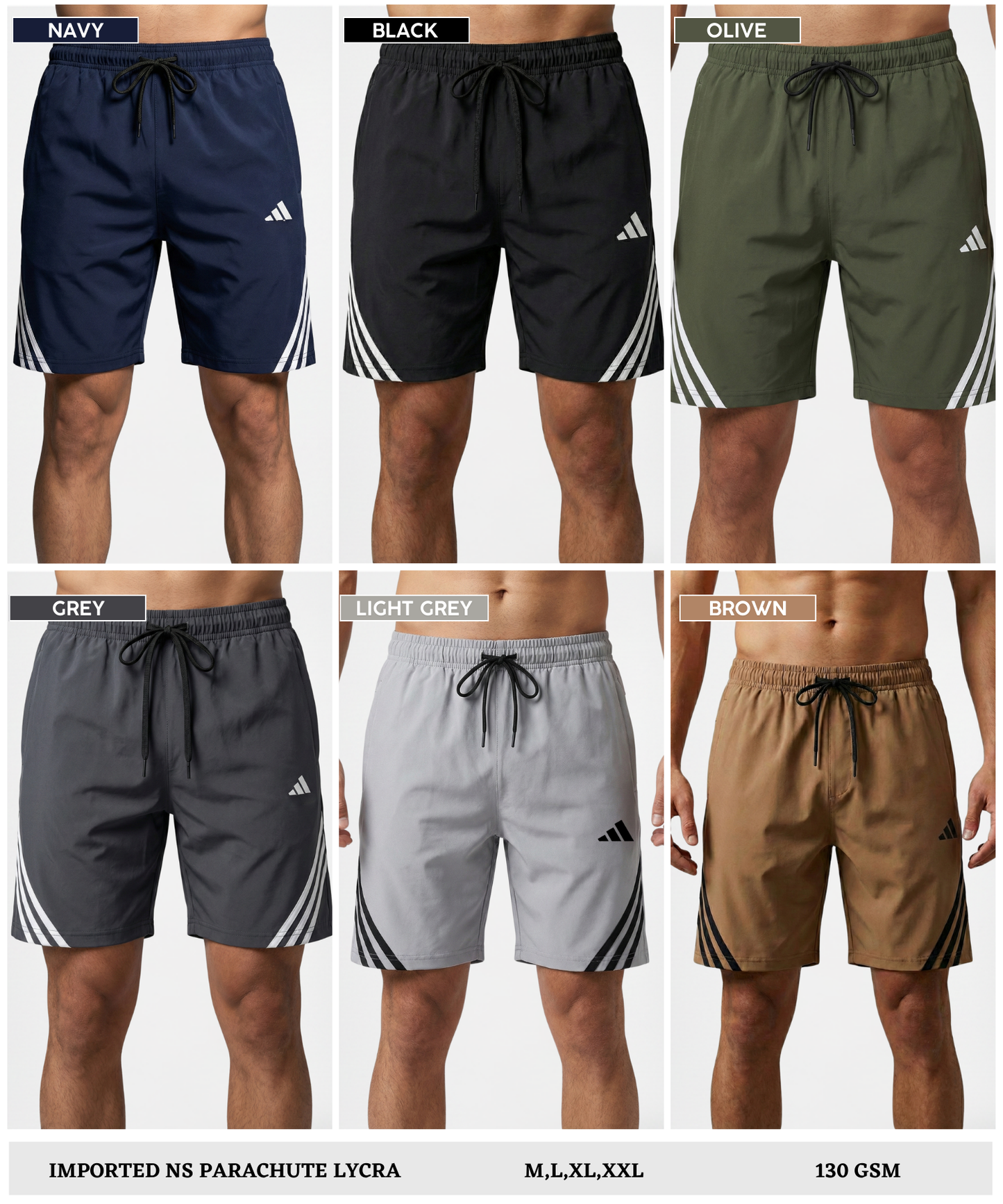 Imported Ns Parachute Lycra Shorts (15% Lycra 130 GSM) | Diagonal Triple Stripe