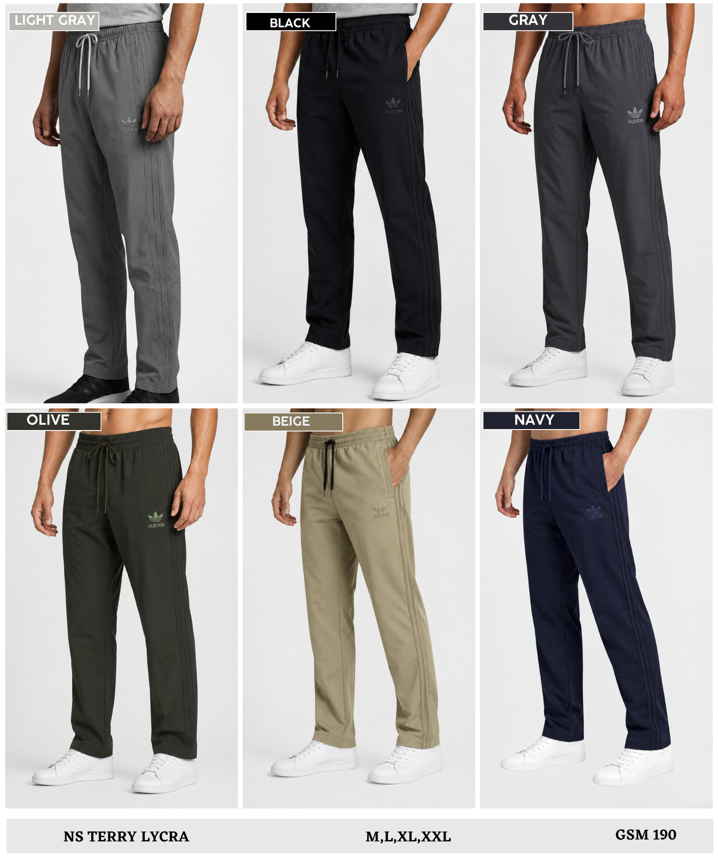 Imported Ns Terry Lycra Trackpant (GSM 180-190)| 3 Strip Design with Same Color