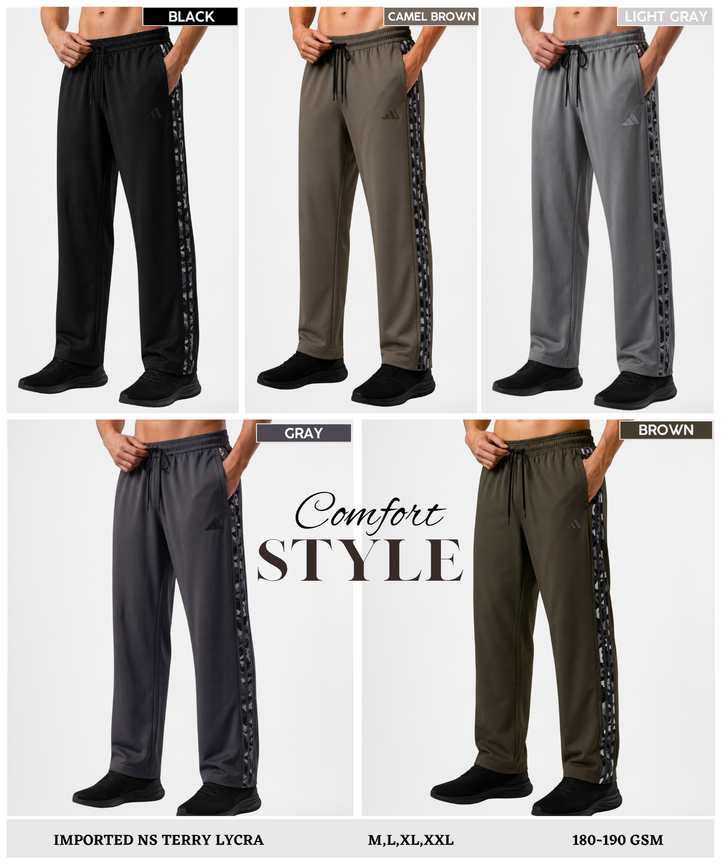 Imported Ns Terry Lycra TrackPant (GSM 180-190) | Comfort fit | Stylish Camouflage Side Patti