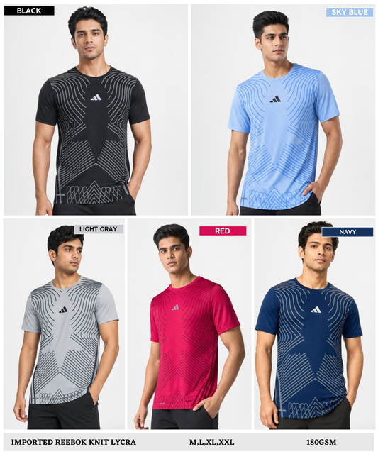 Imported Reebok Knit Lycra T-Shirt (GSM 180)- Printed Design