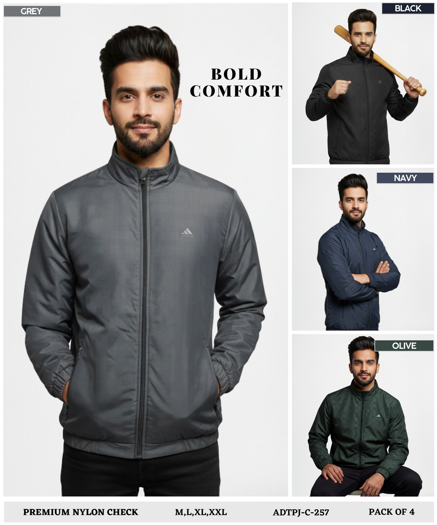 Imported Premium Quality Nylon Check Windcheater Jacket ( Gsm 350 , Rice-knit fabric inside )