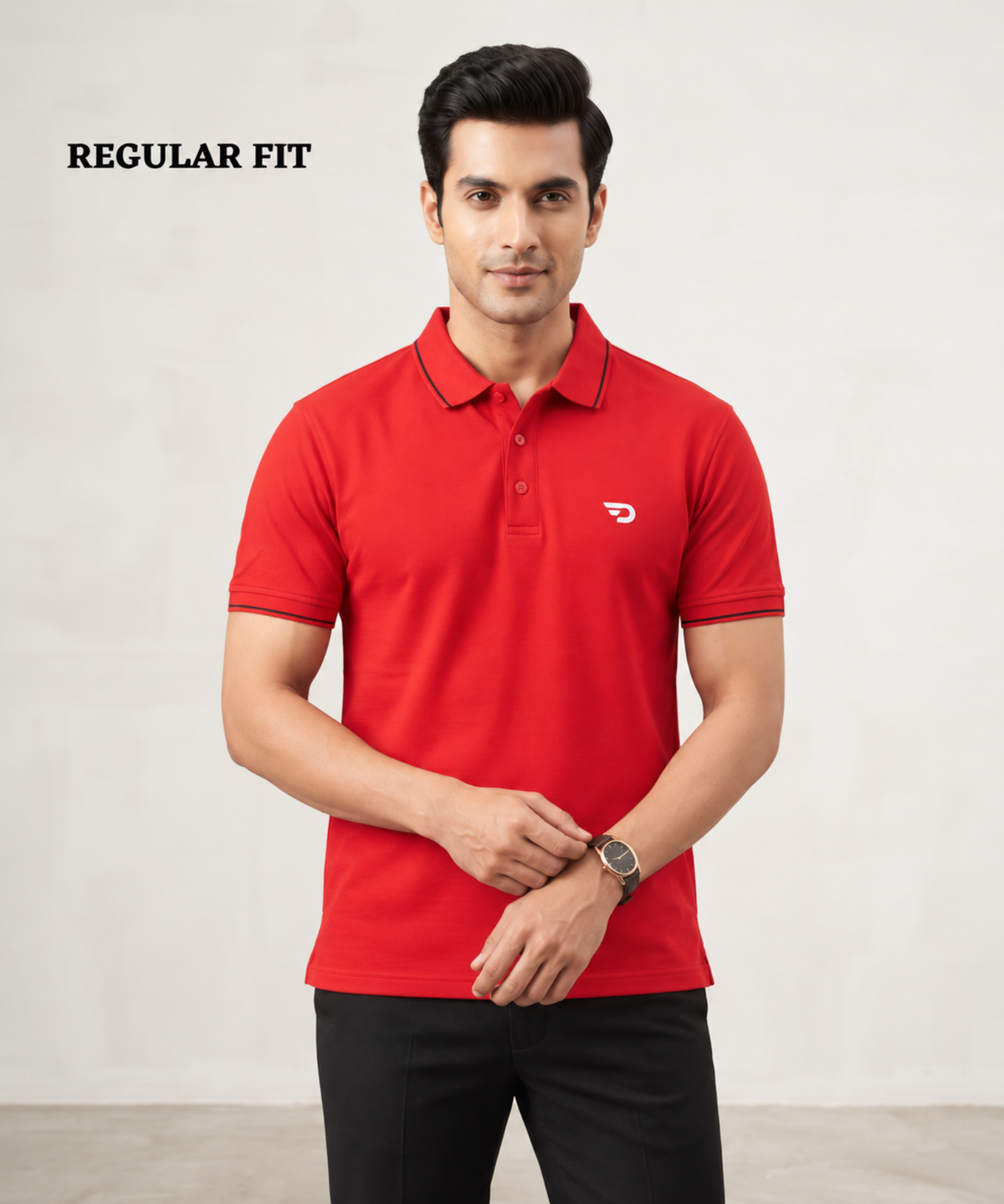 Denmonk Men’s Premium Cotton Matty Lycra Polo T-Shirt with Contrast Tipping  | 220 GSM | Regular Fit