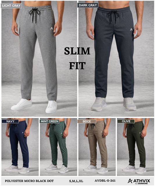 Men’s Trackpants – Premium Polyester Micro Black Dot Trackpants , 240 GSM Soft Comfort | Athvix Active Wear By Denmonk