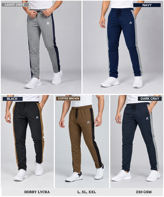 Men's Imported Dobby Lycra Track Pants With Side Color Contrast Panel | Athvix Active Wear By Denmonk | 230 GSM | Slim Fit