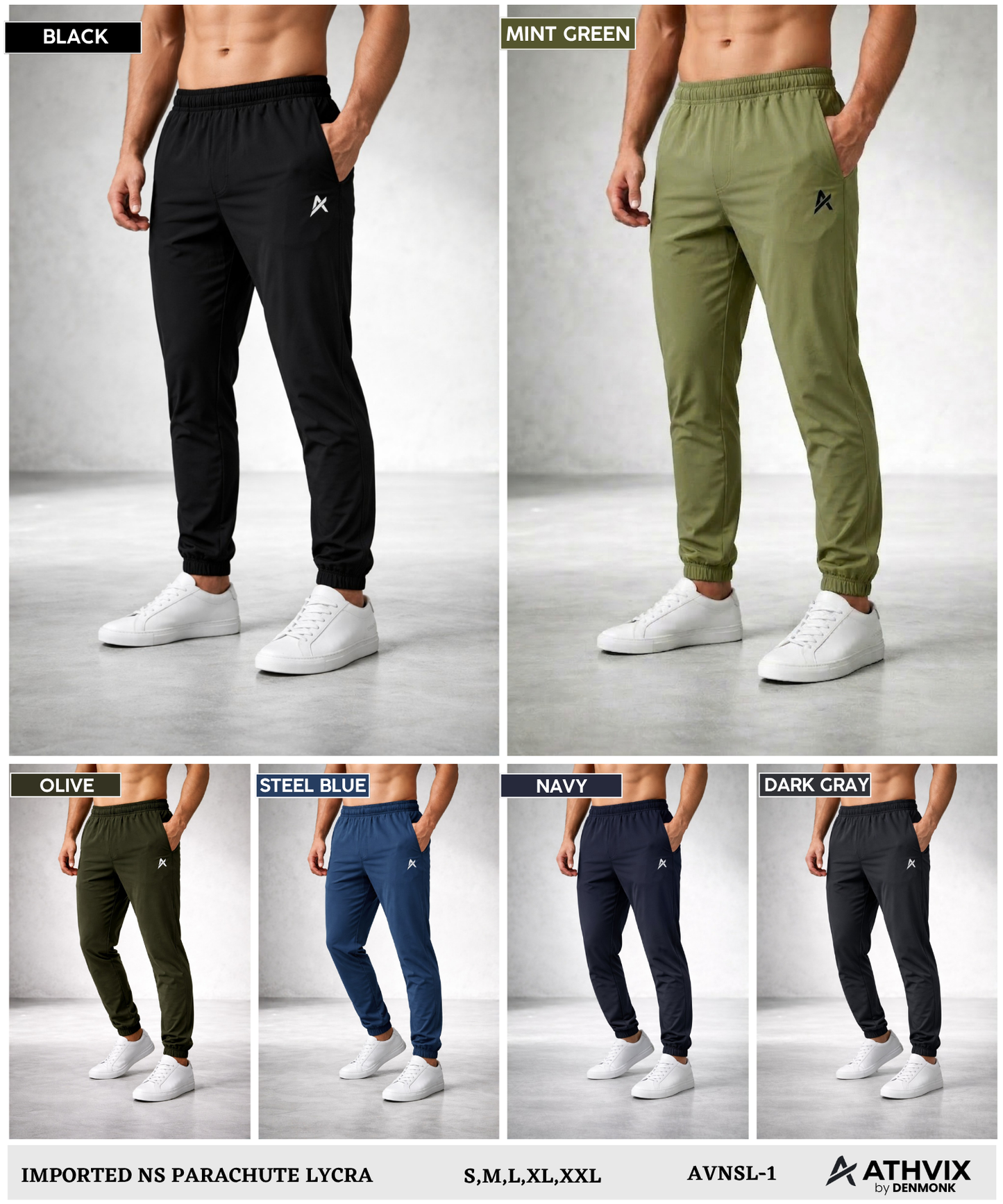 Imported Ns Parachute Lycra Trackpant (12% Lycra 130 GSM) | Athvix Active wear by Denmonk
