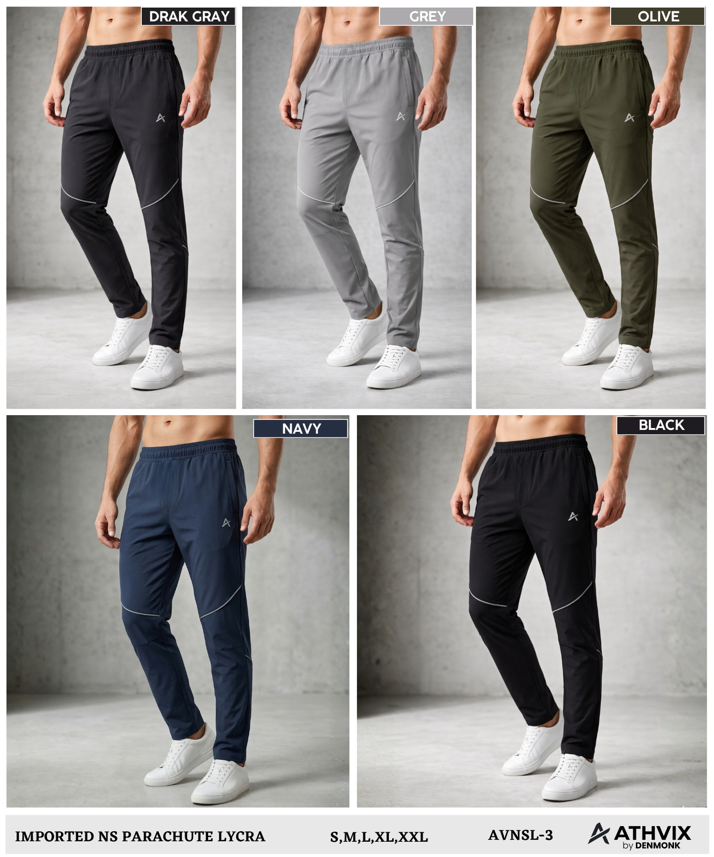 Athvix Imported NS Parachute Lycra Lower (12% Lycra, 130 GSM) with Stylish Piping | Athvix Active wear by Denmonk