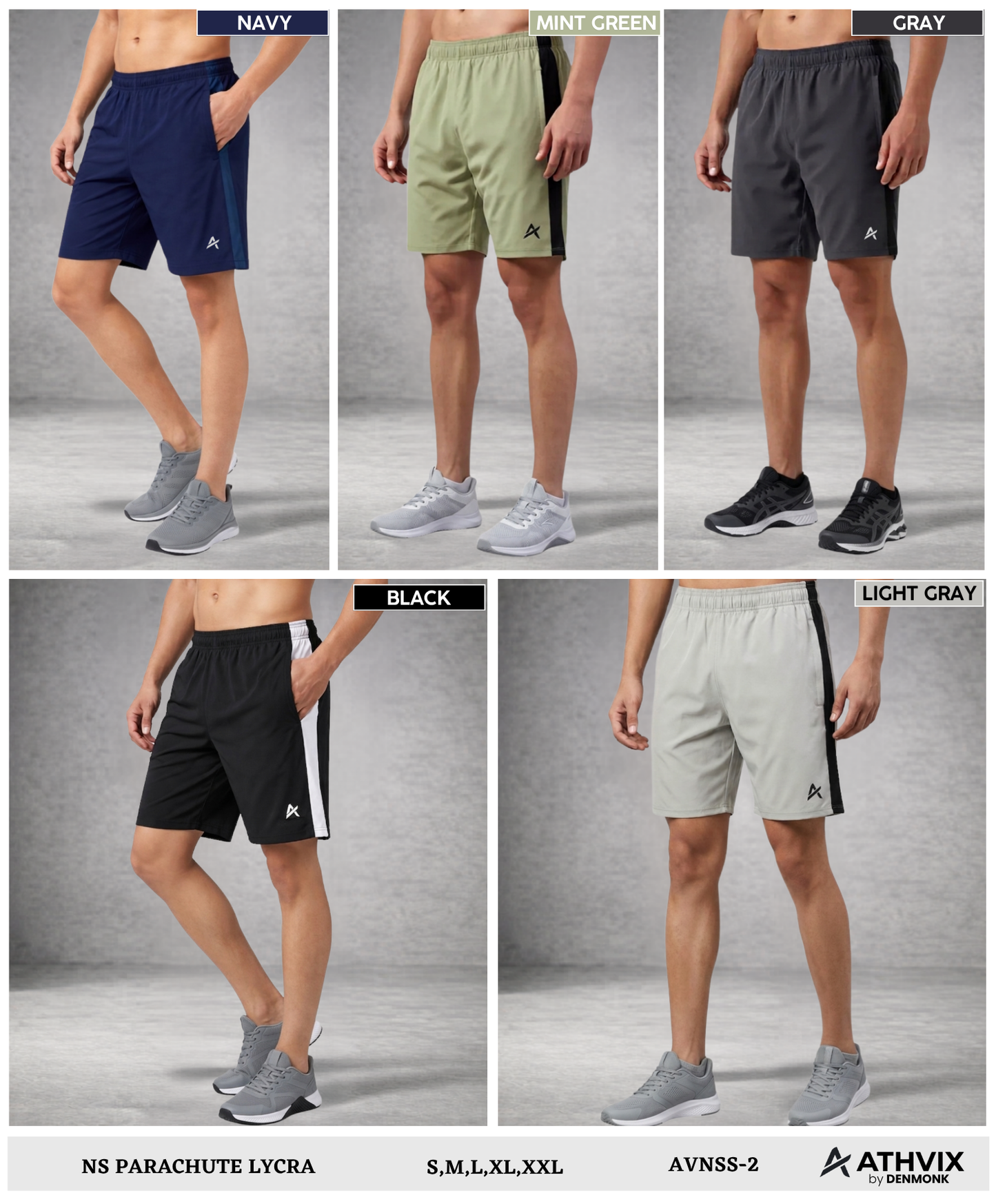 Imported NS Parachute Lycra  Shorts – 12% Lycra | 130 GSM | Athvix Active Wear By Denmonk