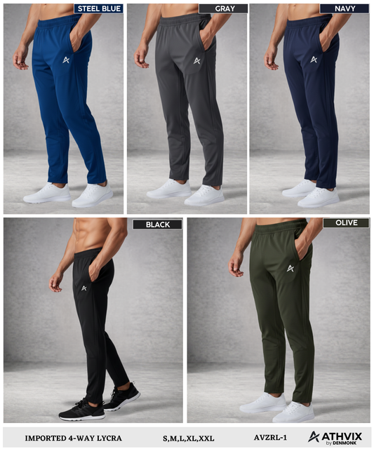 Athvix Activewear 4-Way Lycra Track Pants (240 GSM) – Premium Comfort & Flex Fit