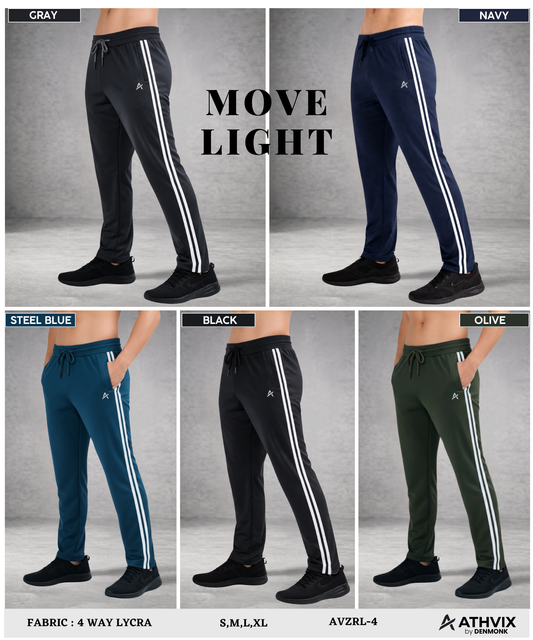 Men’s Premium 4-Way Lycra Track Pant With Dual White Stripe Design | 240 GSM|  Slim Fit | Athvix Active wear by Denmonk