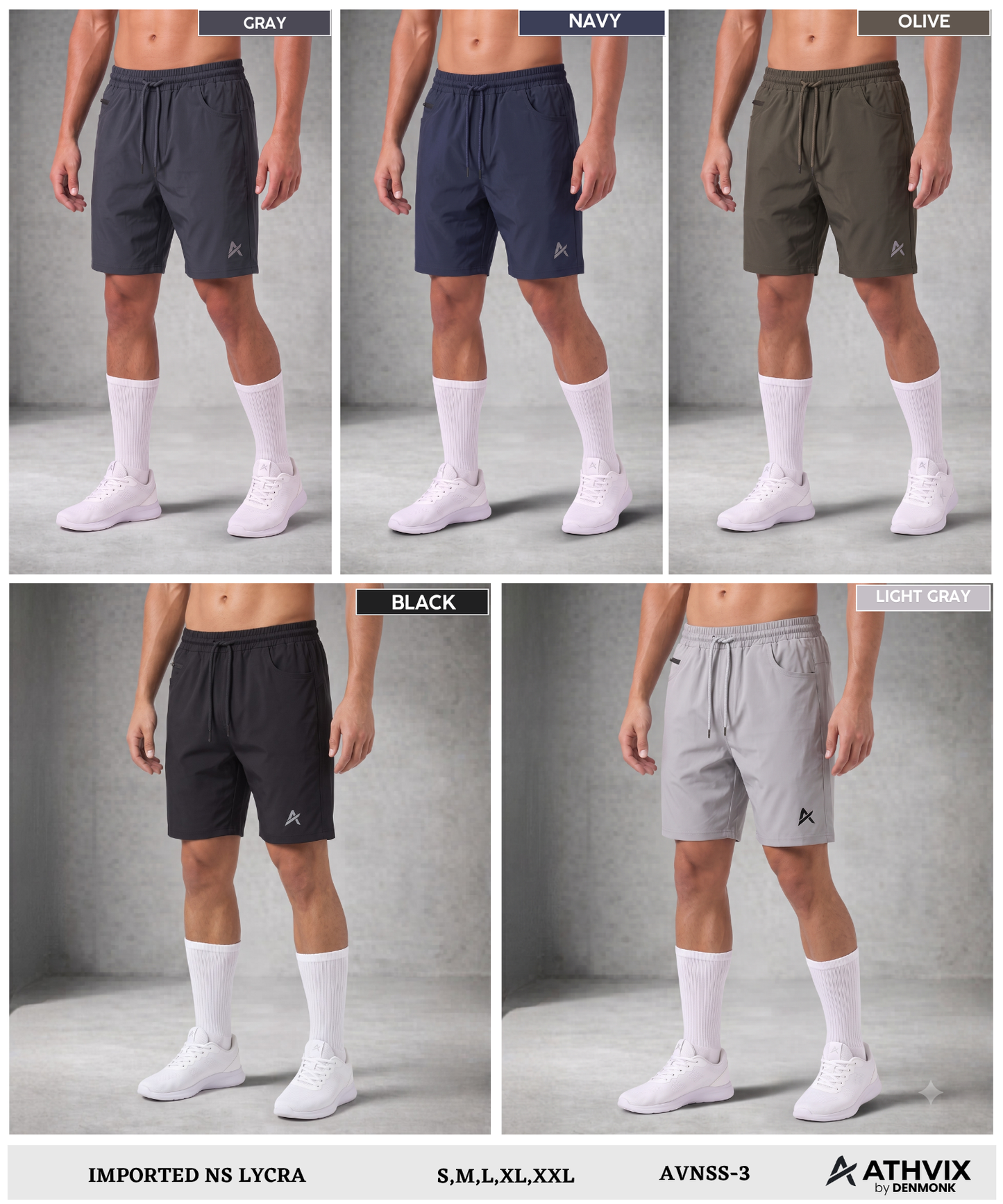 Imported NS Parachute Lycra  Shorts 12% Lycra | 130 GSM | Regular Fit | Athvix Active Wear By Denmonk