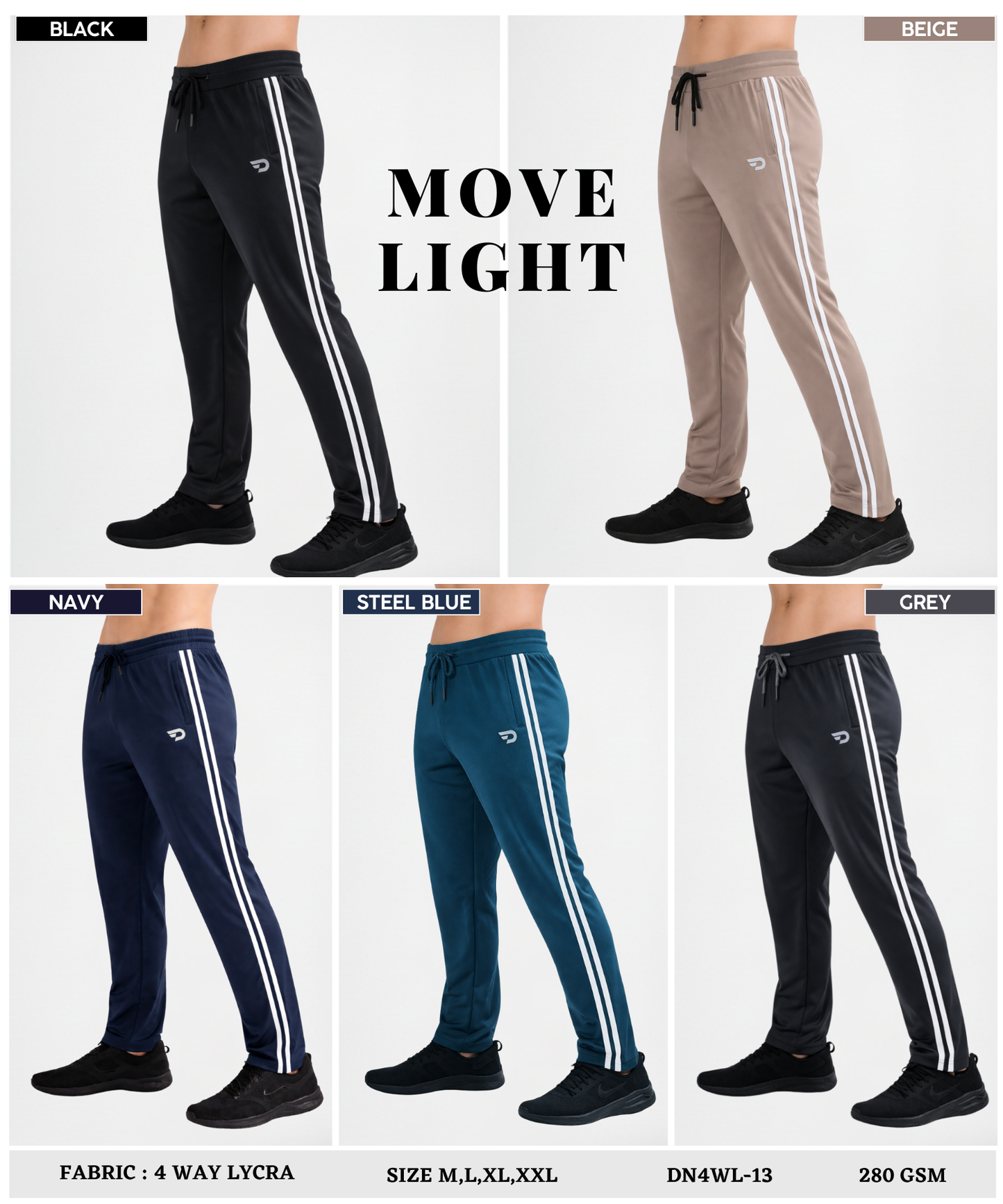 Imported Taiwan Lycra Track Pants | 2 Side Stripe (2 Pati) | 280 GSM
