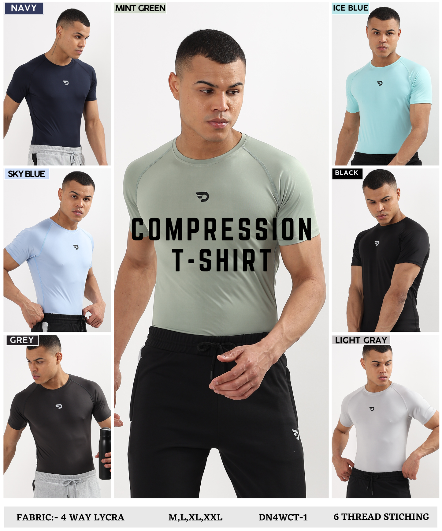 ActiveWear – Imported 4-way Lycra | 180 GSM | Raglan Sleeves | Round Neck | 6 Thread Stitching | 3D Logo | Compression T-shirt