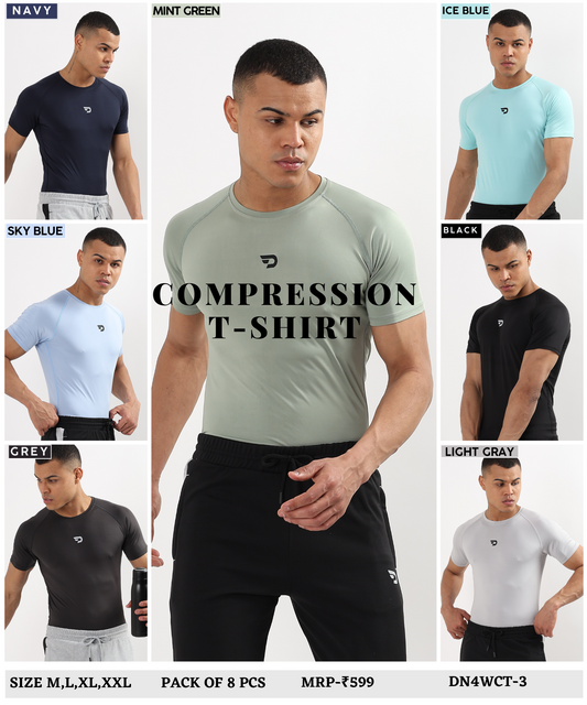 ActiveWear – Imported 4-Way Taiwan Lycra | Compression T-Shirt | 180 GSM | Raglan Sleeves | Round Neck | 6 Thread Stitching | 3D Logo | T-Shirt