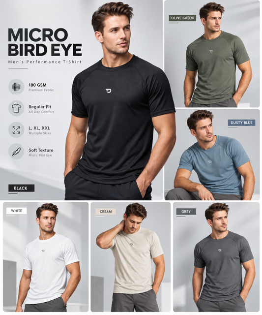 Denmonk Men's Imported Micro Bird Eye Half Sleeve T-Shirt | 180 GSM | Regular Fit