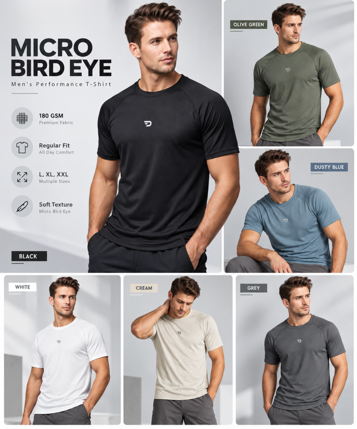 Denmonk Men's Imported Micro Bird Eye Half Sleeve T-Shirt | 180 GSM | Regular Fit