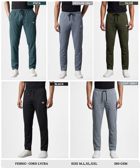 Imported Cord Lycra Gym & Casual Track Pants for Men | Heavy 280 GSM Fabric Side Pockets