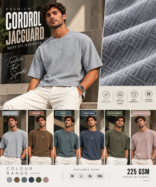 Men's Premium Cordrol Jacquard Oversized Boxy T-Shirt | 225 GSM | Oversized Boxy Fit