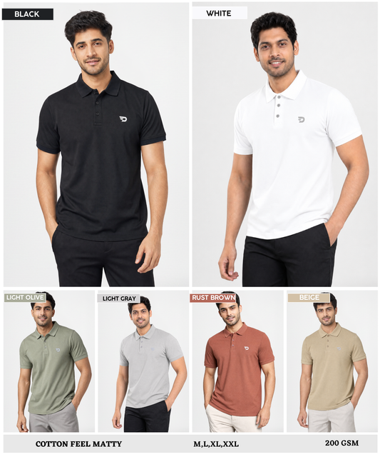 Premium Cotton Feel Plain Polo T-Shirt for Men | 200 GSM | Regular Fit