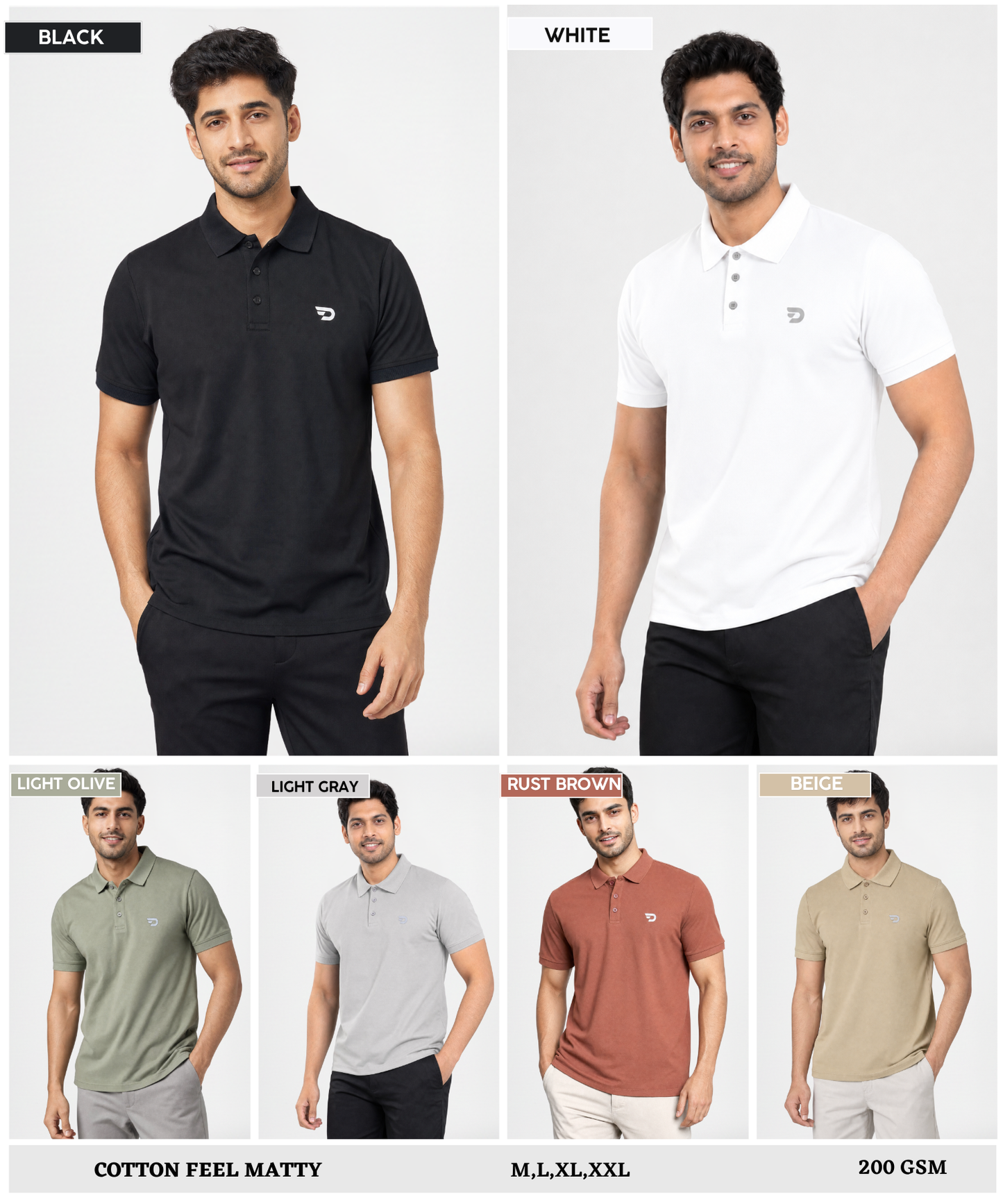 Premium Cotton Feel Plain Polo T-Shirt for Men | 200 GSM | Regular Fit