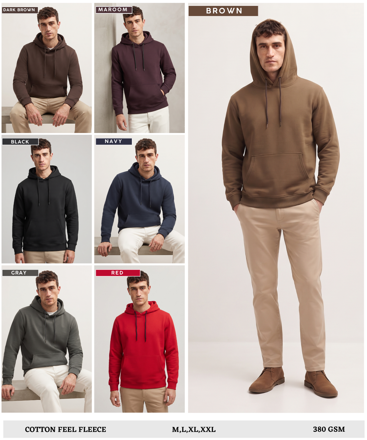 Denmonk Men's Imported Cotton Feel Fleece Hooded Sweatshirt | Full Sleeve Pullover Hoodie | 380 GSM | Regular Fit