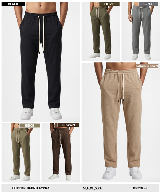 Men's Premium Textured Cotton Blend Lycra Track Pants – Comfortable Casual Wear TrackPant