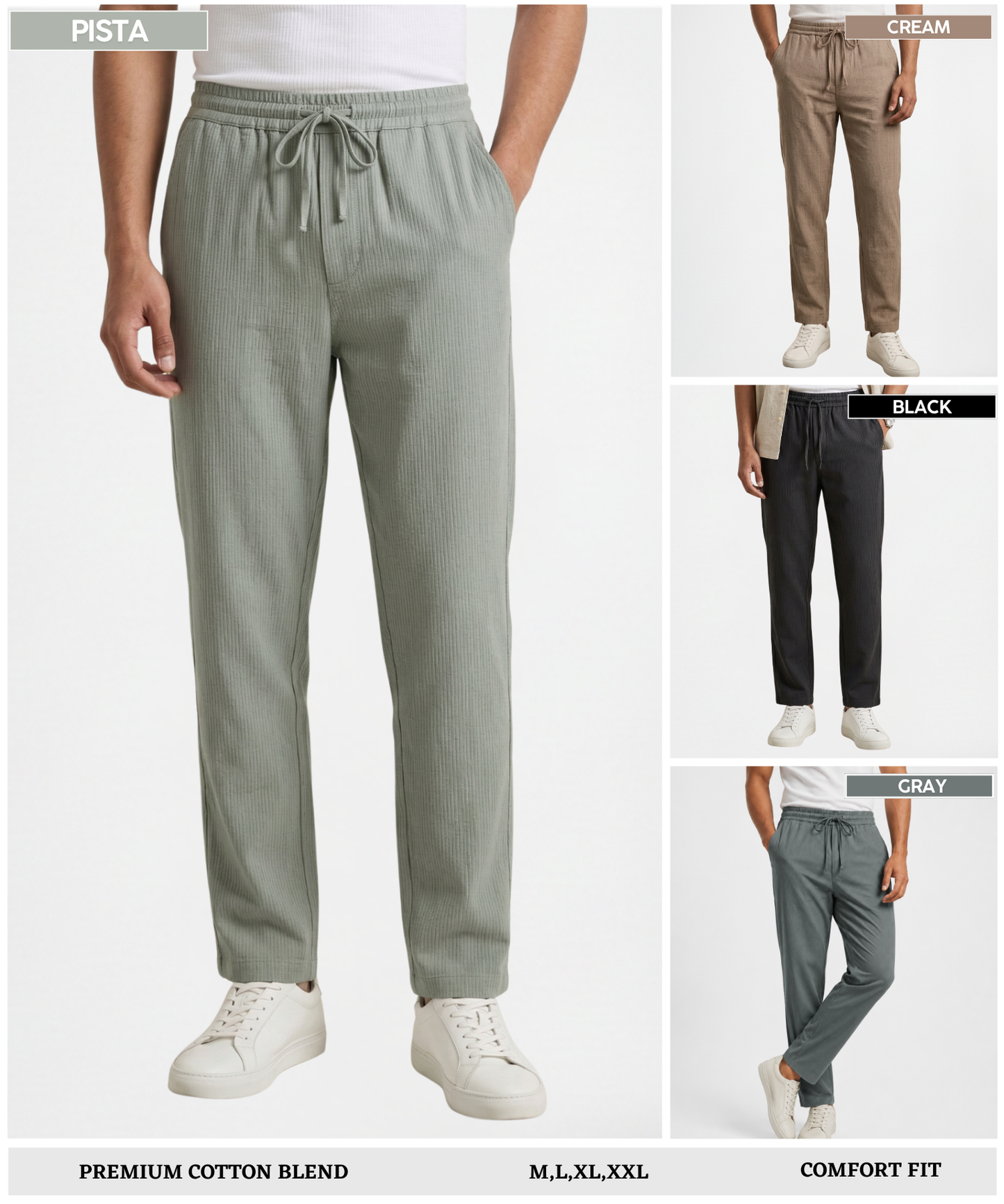 Men’s Premium Cotton Blend Casual Trackpants – Soft Comfort Fit with Textured Style
