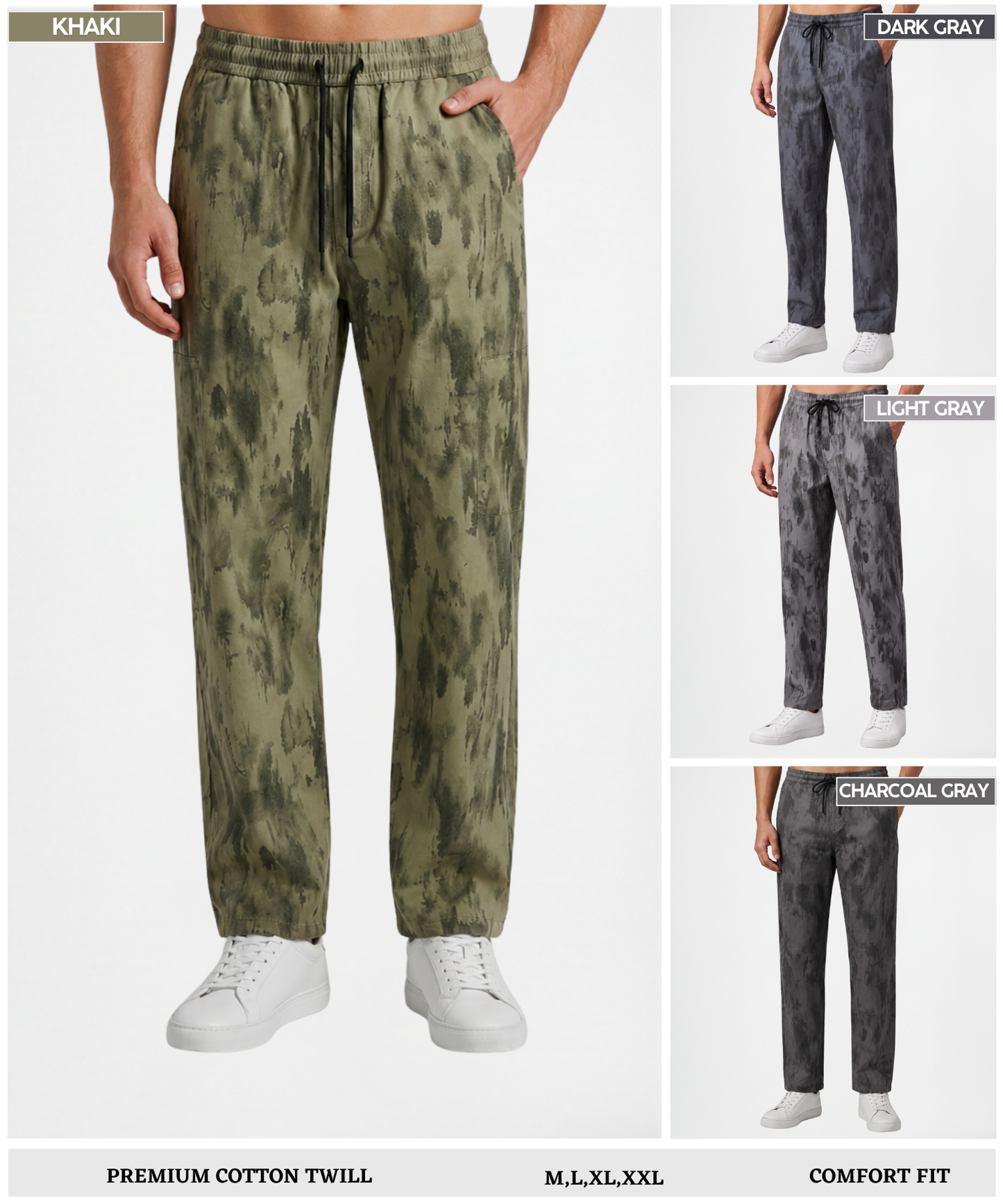 Men's Cotton Twill Casual Trackpant – Cloud Wash Texture | Comfort Fit | 180 GSM