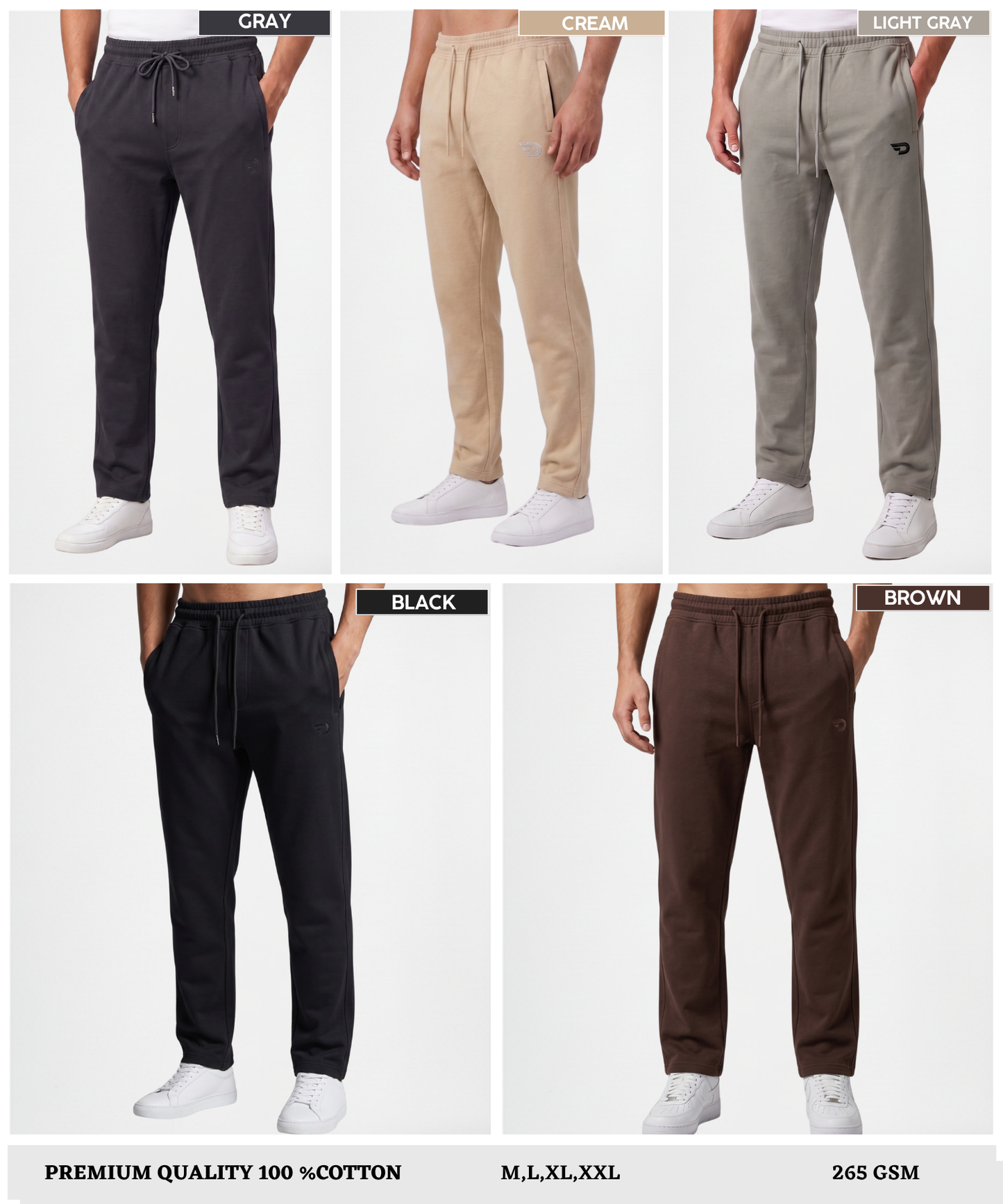 Men's Premium 100% Cotton Lycra Track Pants with Embroidery Logo | Slim Fit