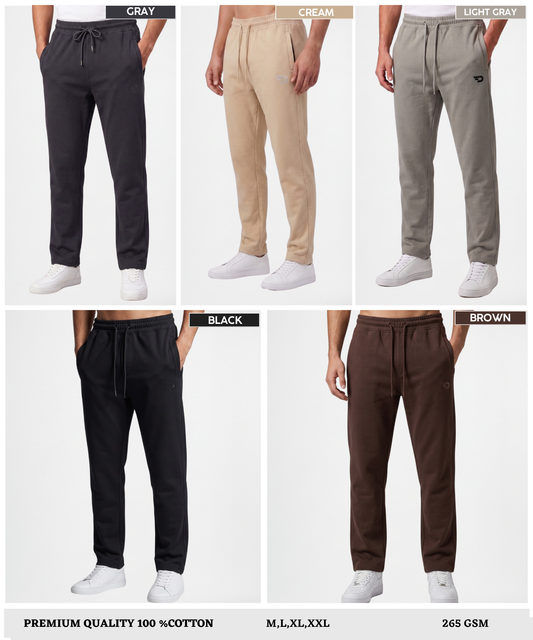 Men's Premium 100% Cotton Lycra Track Pants with Embroidery Logo | GSM 250 | Slim Fit