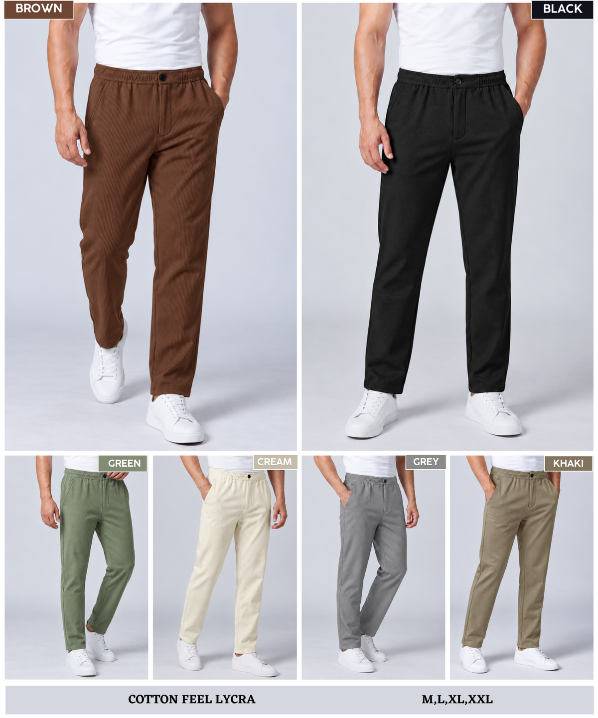 Denmonk Men's Imported Cotton Feel Lycra Casual Pant Styke With Button Closure | Comfort Fit
