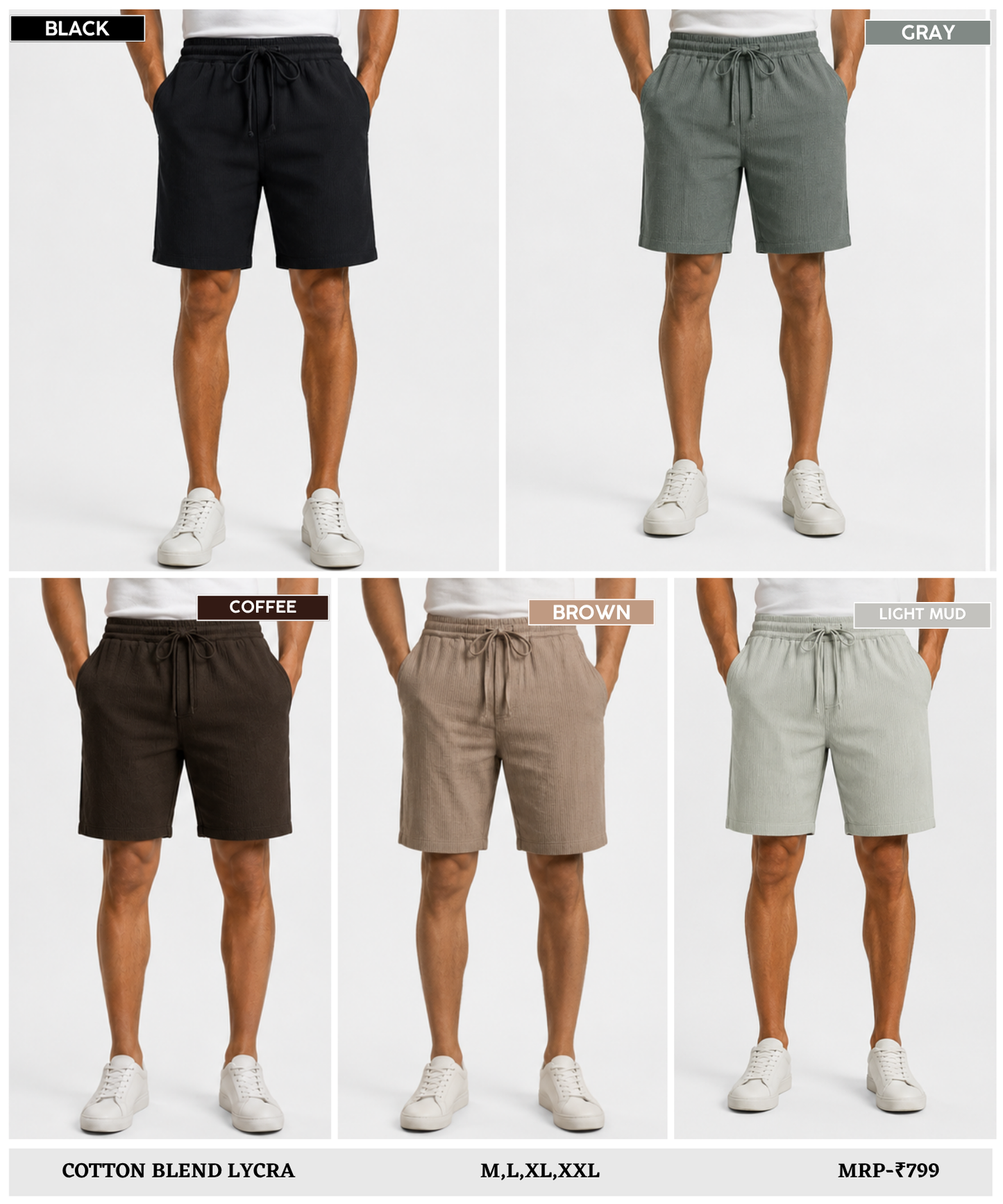 Men’s Premium Cotton Blend Lycra Casual Shorts | Soft Stretch Comfort Fit