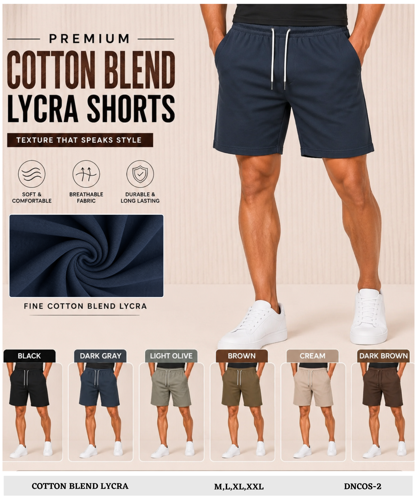 Premium Cotton Blend Casual Shorts for Men | High Quality Cotton Blend