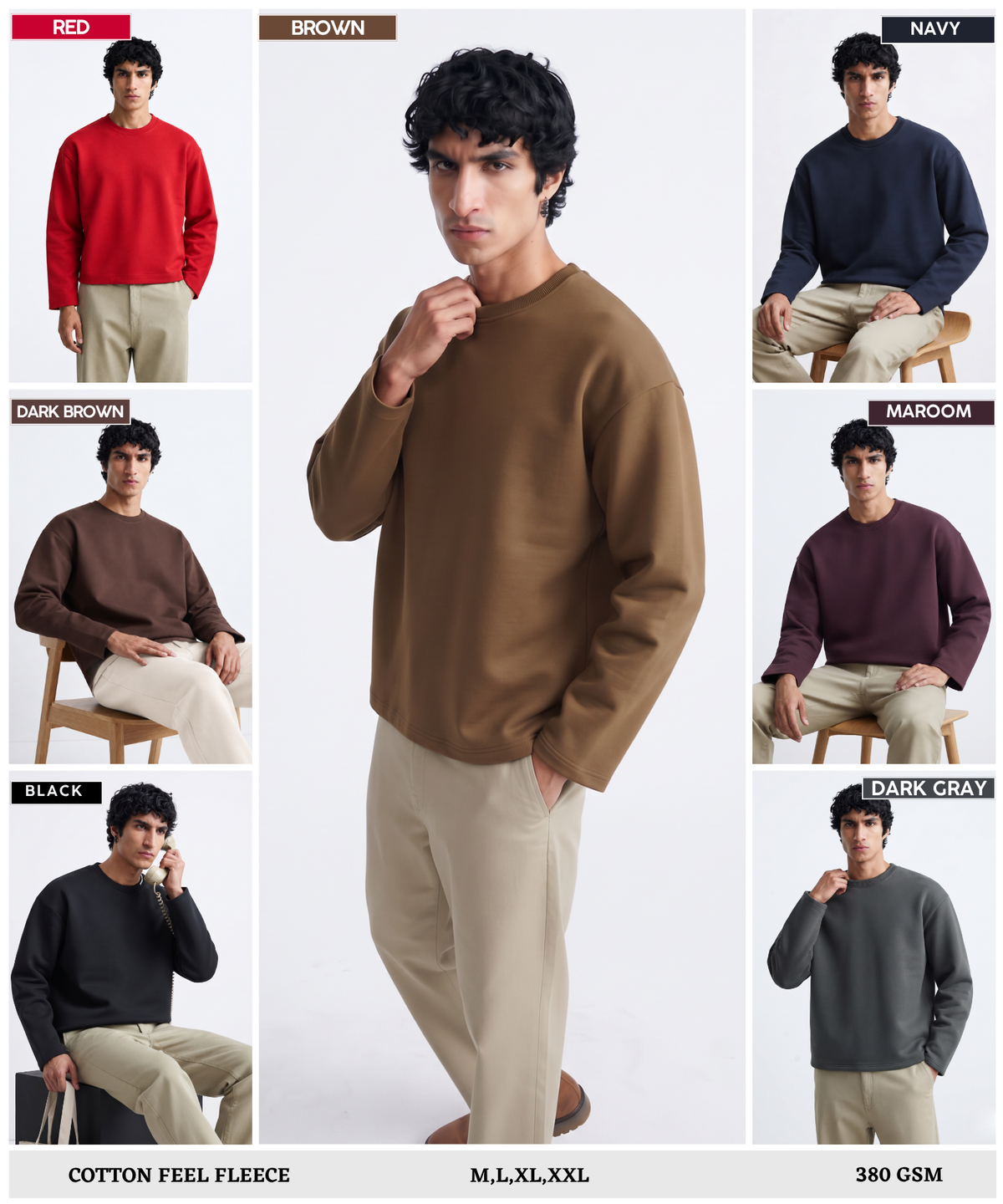 Denmonk Men's Imported Cotton Feel Fleece Full Sleeve SweatShirt | 380 GSM | Boxy Fit