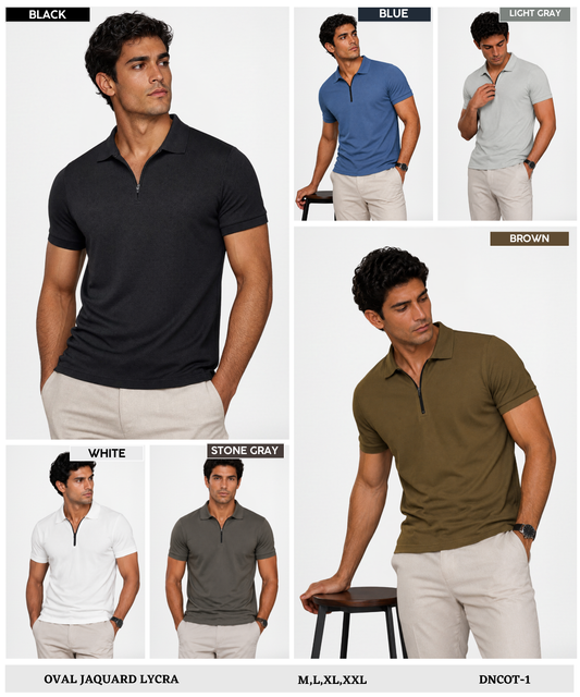 Men's Premium Textured Oval Jacquard Polo T-Shirt 200 gsm – Modern Knit Finish