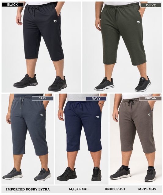 Men's Premium Imported Dobby Lycra Plus Size Capri | 250 GSM | Regular Fit