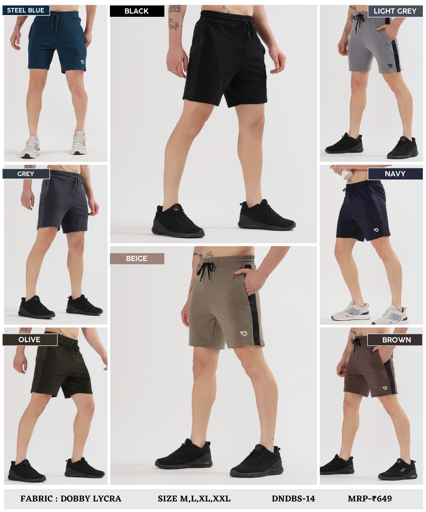 Sport Fit Shorts - Dobby Lycra with Bugdot Patch | GSM 250
