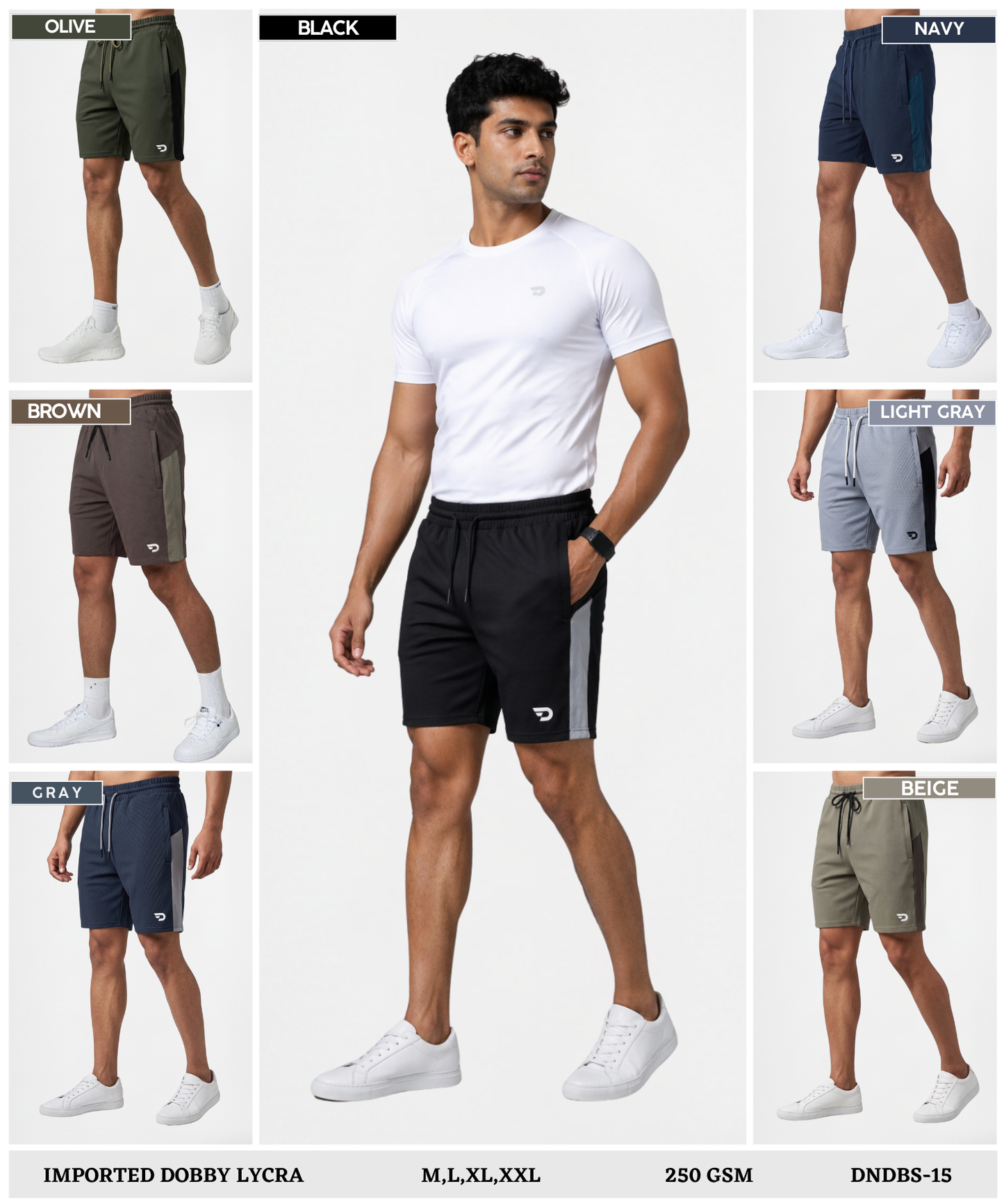 Imported Dobby Lycra Sports Shorts with Contrast Panels GSM 250