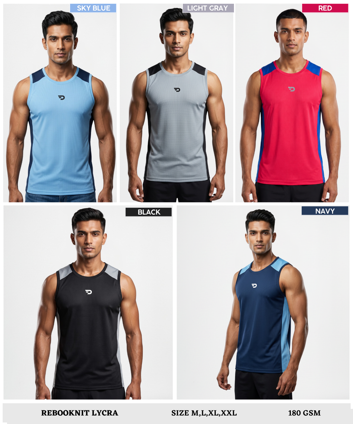 Men's Premium Imported Reebok Knit  Lycra Sando | 180 GSM Breathable Quick Dry Fabric