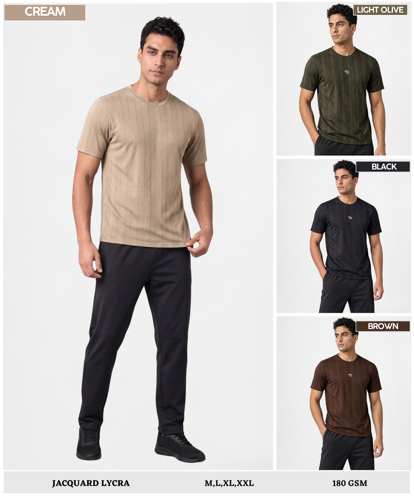 Men’s Imported Jacquard Lycra T-Shirt | 180 GSM | Regular Fit | Half Sleeve