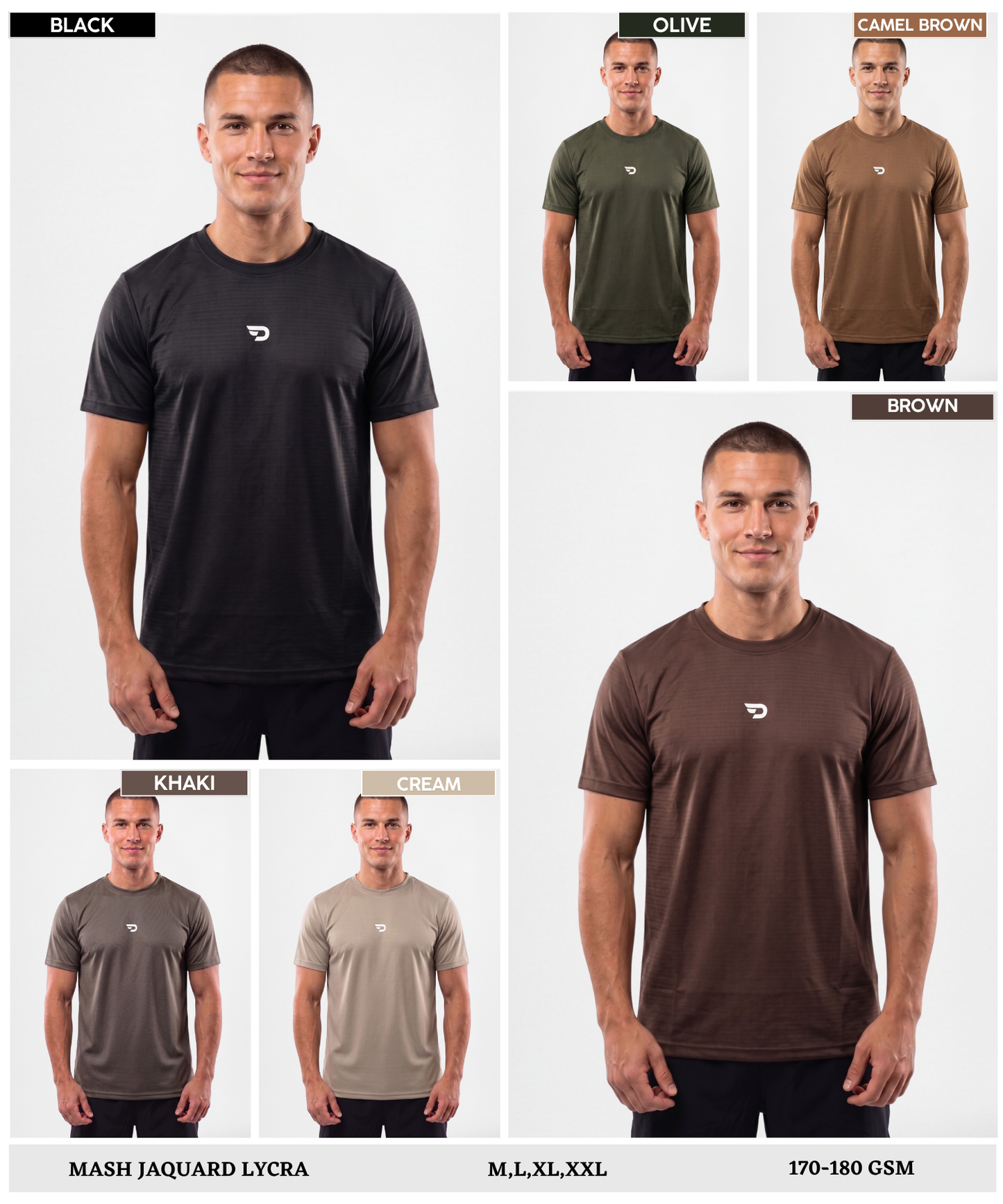 Imported Mesh Jacquard Lycra Men's Premium Half Sleeve T-Shirt | 170–180 GSM