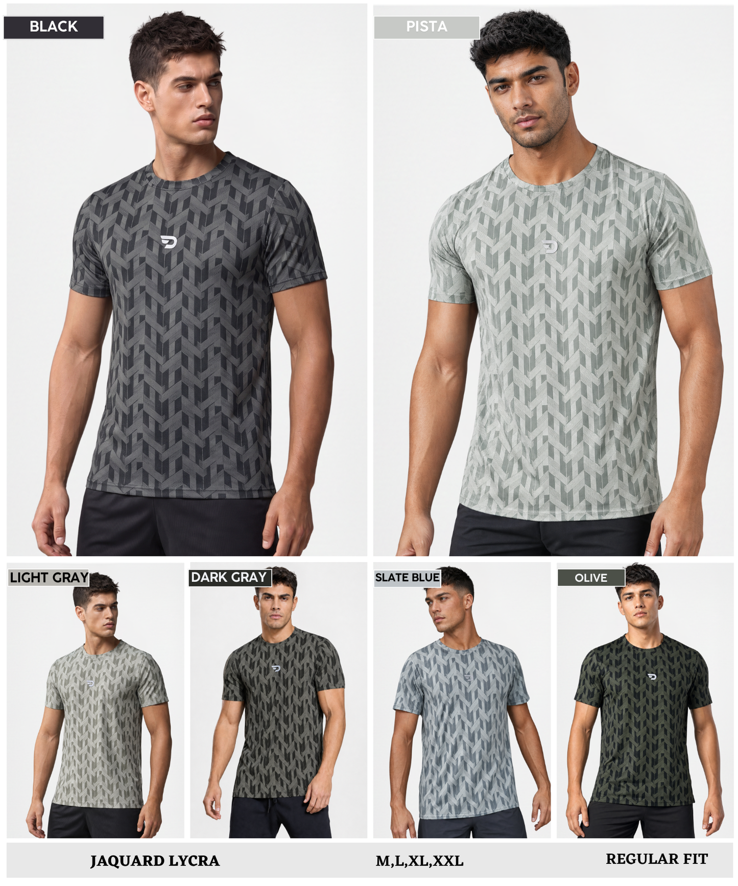Imported Jacquard Lycra Men's Regular Fit T-Shirt | 180 GSM | Half Sleeve