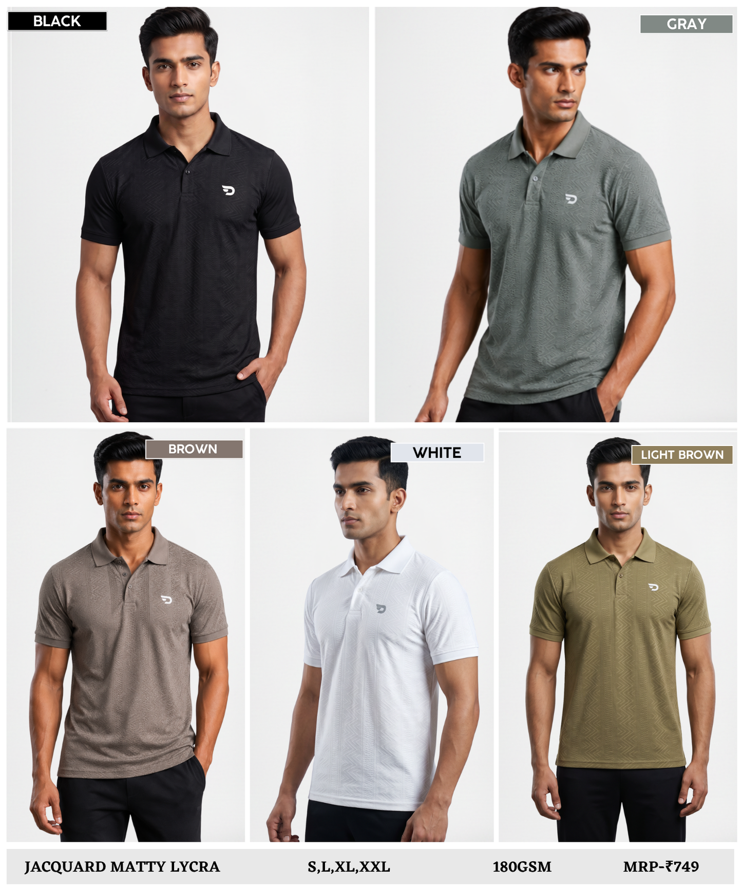 Men’s Stylish Imported Jacquard Matty Lycra Polo Neck T-Shirt with Premium Fit | 180 GSM