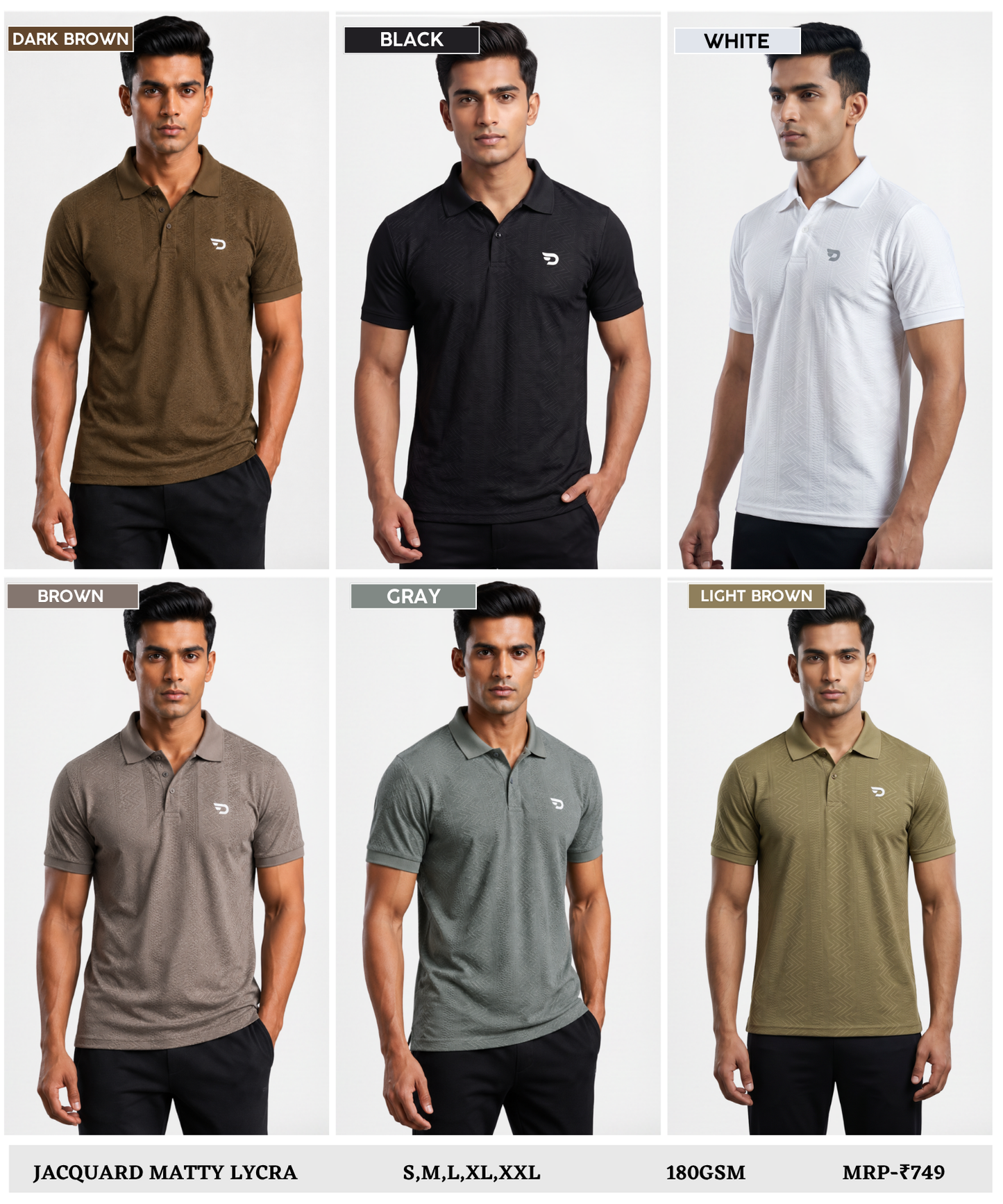 Men’s Stylish Imported Jacquard Matty Lycra Polo Neck T-Shirt with Premium Fit | 180 GSM | DOD