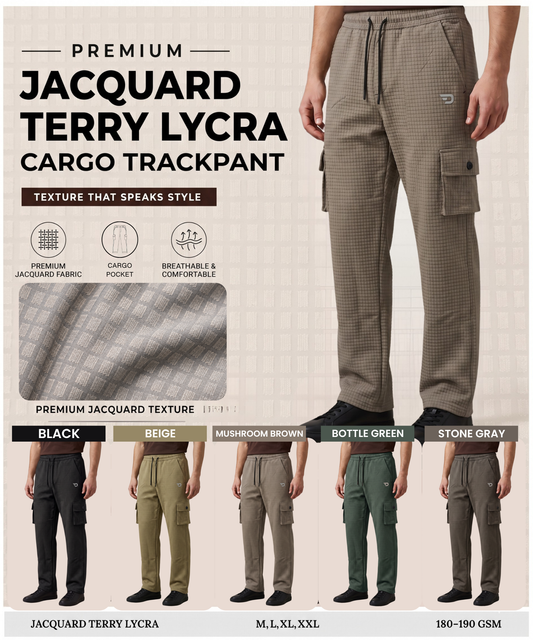 Men’s Imported Jacquard Terry Lycra Straight-Fit Cargo Trackpants – Premium Casual Wear Essential | DOD