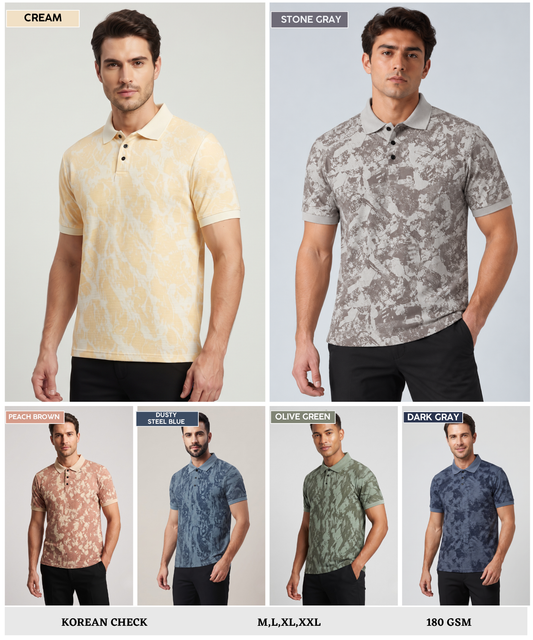 Denmonk Men’s Imported Korean Check Lycra Printed Polo T-Shirt | 180 GSM | Regular Fit