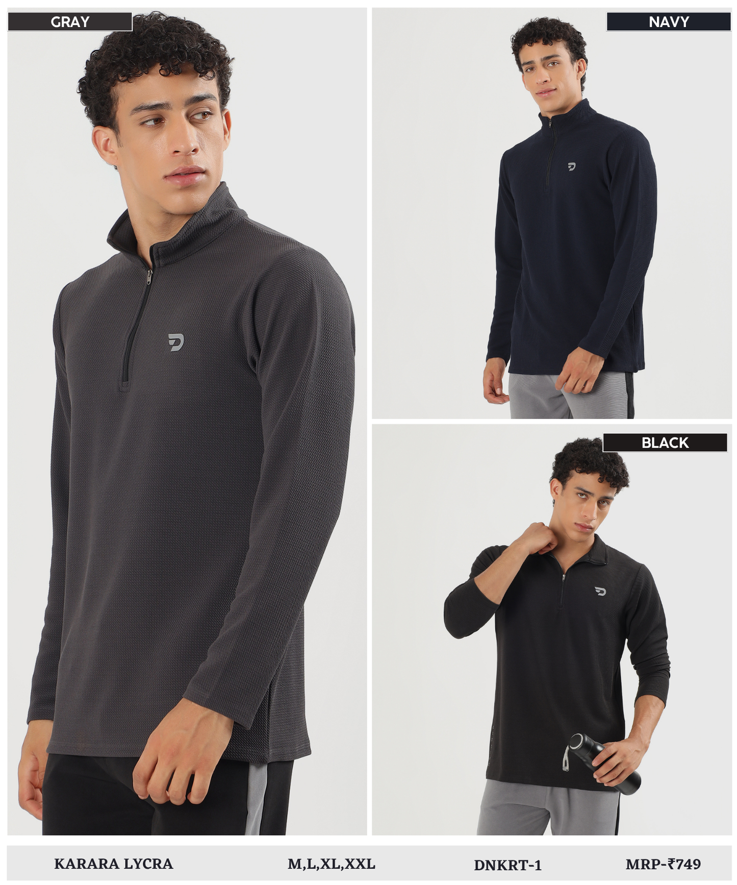 Men's Imported Karara Lycra 250 GSM Half Zip High Neck T-Shirt | Full Sleeves