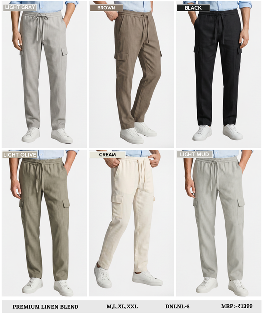 Men's Premium Linen Blend Comfort Fit Cargo Track Pants | Breathable Casual TrackPant