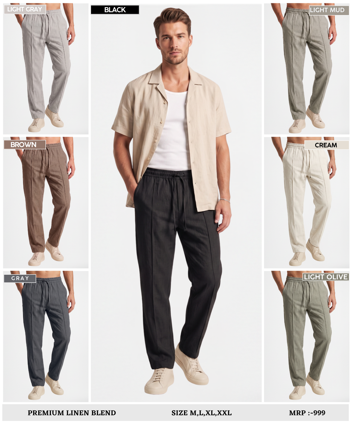 Men's Premium Linen Casual Track Pants | Comfort Fit with Pintuck Crease