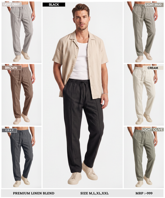 Men's Premium Linen Casual Track Pants | Comfort Fit with Pintuck Crease