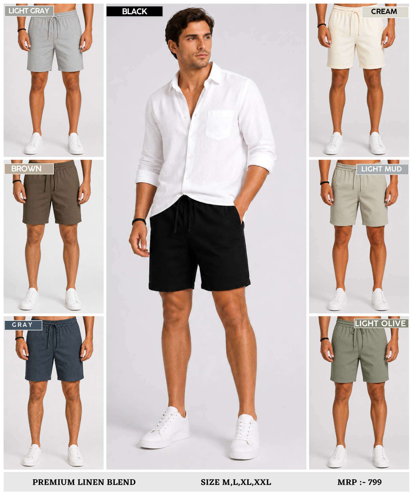 Men’s Imported Linen Blend Shorts – Soft Breathable 210 GSM Relaxed Modern Fit